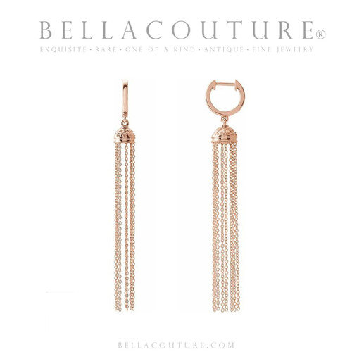 (NEW) BELLA COUTURE® MIDNIGHT IN PARIS 14K YELLOW GOLD DANGLE DROP HINGED HUGGIE HOOP EARRINGS (56MM x 8MM)
