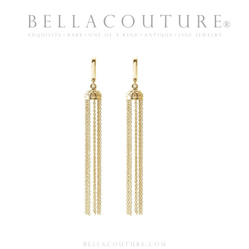 (NEW) BELLA COUTURE® MIDNIGHT IN PARIS 14K YELLOW GOLD DANGLE DROP HINGED HUGGIE HOOP EARRINGS (56MM x 8MM)