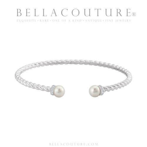 (NEW) BELLA COUTURE® BRIGITTE Twisted Cable 14K White Gold Bangle Bracelet (7", 6.5" Inches - Adjustable)
