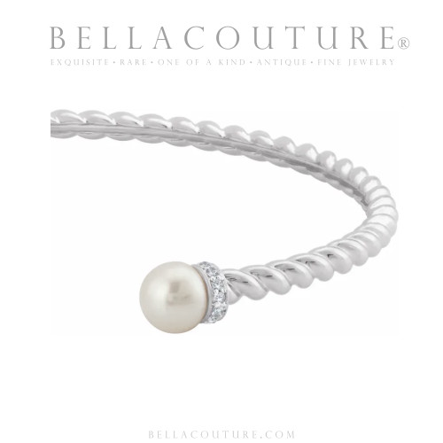 (NEW) BELLA COUTURE® BRIGITTE Twisted Cable 14K White Gold Bangle Bracelet (7", 6.5" Inches - Adjustable)