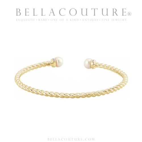 (NEW) BELLA COUTURE® BRIGITTE Twisted Cable 14K White Gold Bangle Bracelet (7", 6.5" Inches - Adjustable)