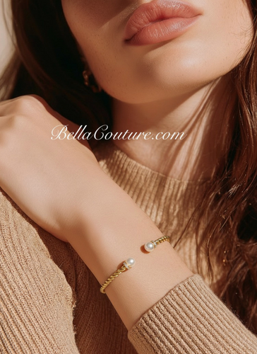 (NEW) BELLA COUTURE® BRIGITTE Twisted Cable 14K White Gold Bangle Bracelet (7", 6.5" Inches - Adjustable)