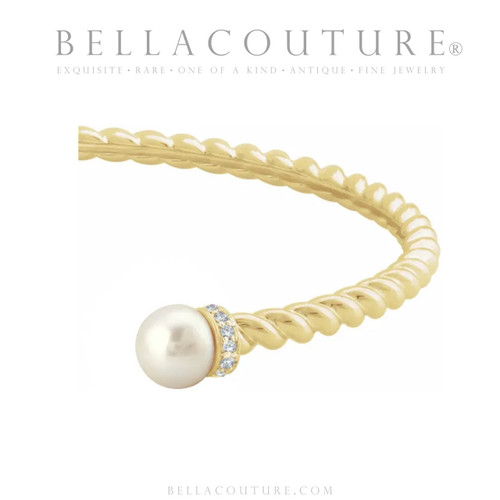 (NEW) BELLA COUTURE® BRIGITTE Twisted Cable 14K Yellow Gold Bangle Bracelet (7", 6.5" Inches - Adjustable)