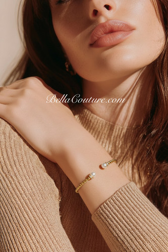 (NEW) BELLA COUTURE® BRIGITTE Twisted Cable 14K Yellow Gold Bangle Bracelet (7", 6.5" Inches - Adjustable)