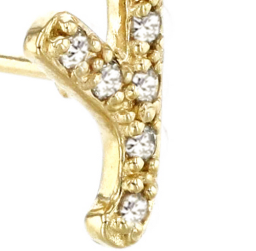 (NEW) BELLA COUTURE ® PALTROW Petite & Dainty Initial Letter (y) Diamond 14K Yellow Gold Lowercase Italic Cursive Large Alphabet Stud Earring (1PC) (8.9MM)