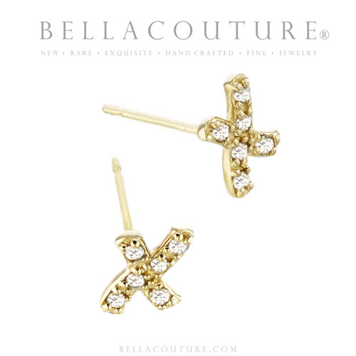 (NEW) BELLA COUTURE ® PALTROW Petite & Dainty Initial Letter (z) Diamond 14K Yellow Gold Lowercase Italic Cursive Large Alphabet Stud Earring (1PC) (7MM)