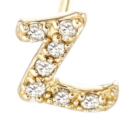 (NEW) BELLA COUTURE ® PALTROW Petite & Dainty Initial Letter (z) Diamond 14K Yellow Gold Lowercase Italic Cursive Large Alphabet Stud Earring (1PC) (7MM)