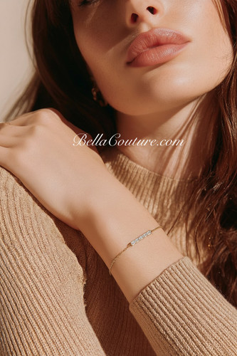 (NEW) BELLA COUTURE® ARIANNA BAGUETTE DIAMOND BAR 1/3 CT 14K YELLOW GOLD BRACELET (7.5" / 7" / 6.5" Adjustable)