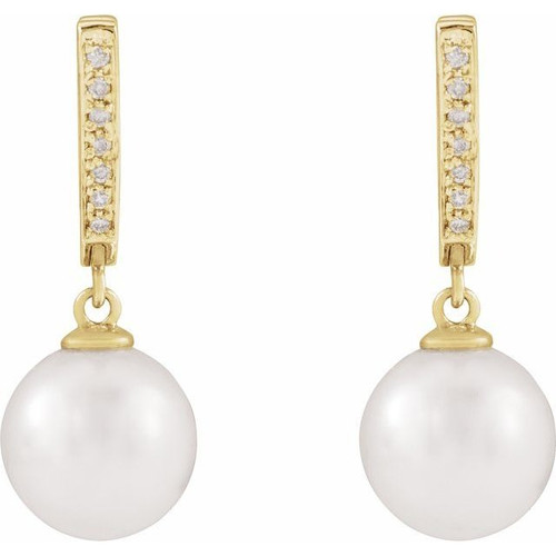 (NEW) BELLA COUTURE® BLAIRE WHITE SOUTH SEA PEARL DIAMOND 14K YELLOW GOLD HUGGIE EARRINGS (11MM)