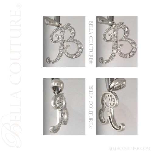 (NEW) BELLA COUTURE ® BRISTOL Initial Letter (B) Diamond 14K White Gold Italic Cursive Large Alphabet Charm Pendant Jewelry (16MM x 12MM)