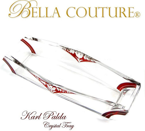 SOLD! - (VINTAGE) Karl Palda Gorgeous Rare Art Deco Red Floral Enamel Bohemian Crystal Glass Vanity Tray