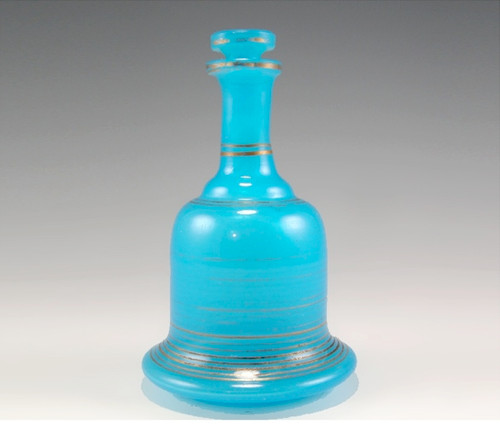 SOLD! - Gorgeous Antique French Blue Opaline Glass Perfume Scent Bottle Hand-painted Gilt Floral Stopper