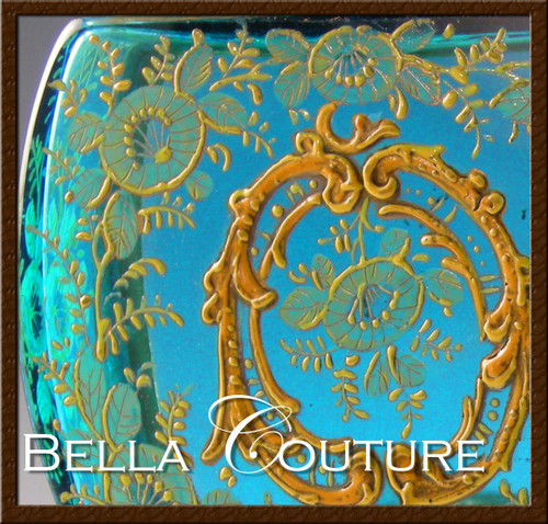 SOLD! - (ANTIQUE) 19c. Moser Blue Art Glass Enamel Jewelry Ormolu Box / Sugar Casket