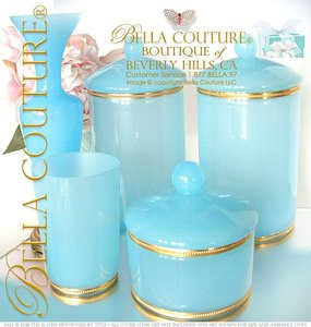 SOLD! - (ANTIQUE) Victorian French Blue Glass Opaline Ormolu Tall Box Cookie Jar