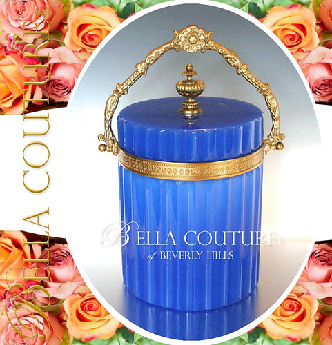 SOLD! - (ANTIQUE) Palais Royal Blue 1850 French Opaline Glass Gilt Ormolu Biscuit Cookie Large Jar Tea Caddy Box