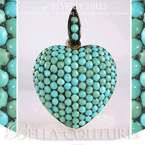 SOLD! - (ANTIQUE) Georgian Sterling Silver Gilt Pave Turquoise Heart Locket, c.1790 - 1840! Charm Pendant