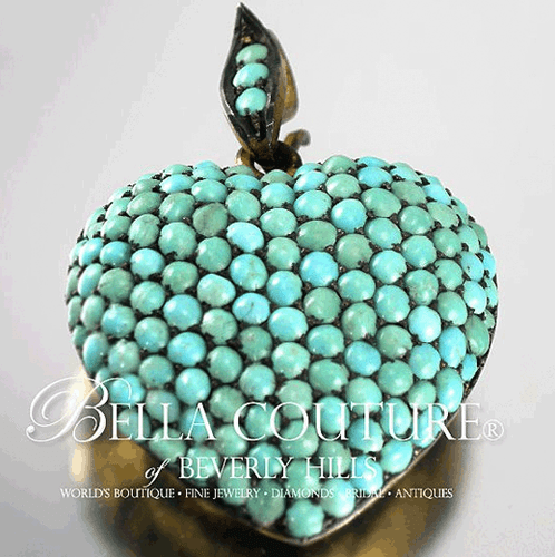 SOLD! - (ANTIQUE) Georgian Sterling Silver Gilt Pave Turquoise Heart Locket, c.1790 - 1840! Charm Pendant