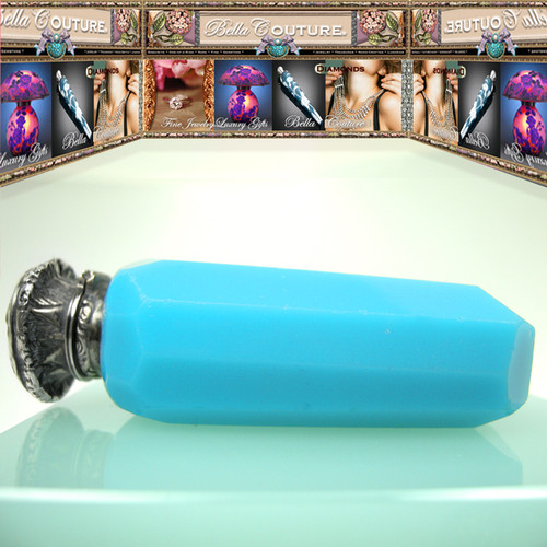 SOLD! - BELLA COUTURE ANTIQUE FRENCH TURQUOISE BLUE OPALINE GLASS SCENT PERFUME BOTTLE