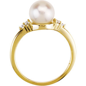 (NEW) BELLA COUTURE Diamond Freshwater Cultured  Pearl 14K Yellow Gold Ring