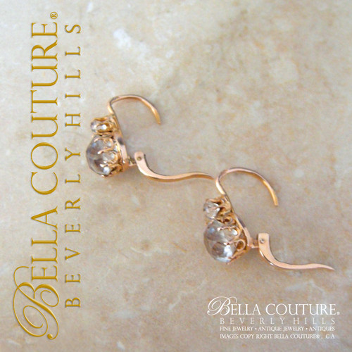 SOLD! - (ANTIQUE) Rare French 5ct Rose Cut Paste Victorian 18K 18Ct Solid Rose Gold Earrings Circa 1700s - 1830s Fine Jewelry