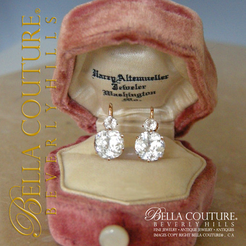 SOLD! - (ANTIQUE) Rare French 2.50ct Rose Cut Paste Victorian 18K 18Ct Solid Rose Gold Earrings Circa 1700s - 1830s Fine Jewelry