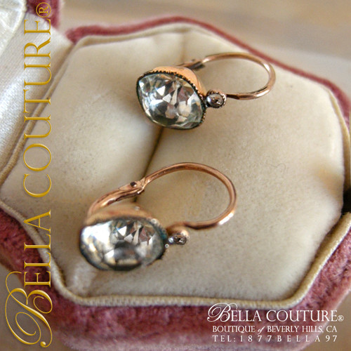 SOLD! - (ANTIQUE) Rare French 5ct Rose Cut Paste Georgian Victorian 18K 18Ct Solid Rose Gold Earrings Circa 1700s - 1830s Fine  Jewelry