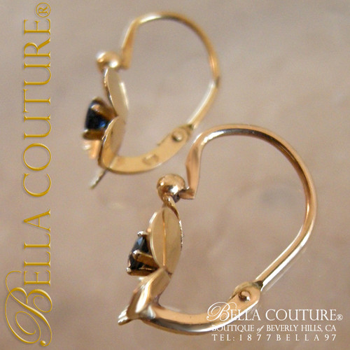 SOLD! - (ANTIQUE) Victorian Blue Sapphire 18K Yellow Gold Floral Flower Petal Earrings