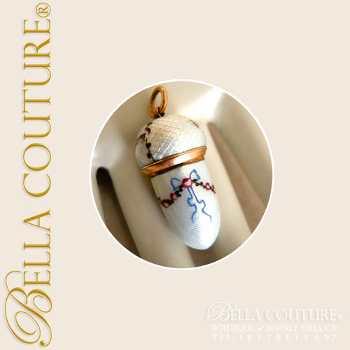 SOLD! - (ANTIQUE) Rare Gorgeous Fine Antique Victorian Floral Flower Guilloche Chatelaine Pill Box With 14K Rose Gold Accent Pendant Charm (Screws Closed) Miniature Pill Box