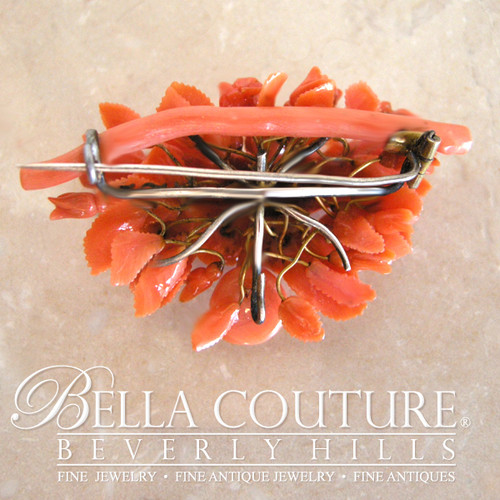 SOLD! - (ANTIQUE) Rare Georgian French Victorian Carved Coral Putti Cherub Floral Miniature Brooch Pin