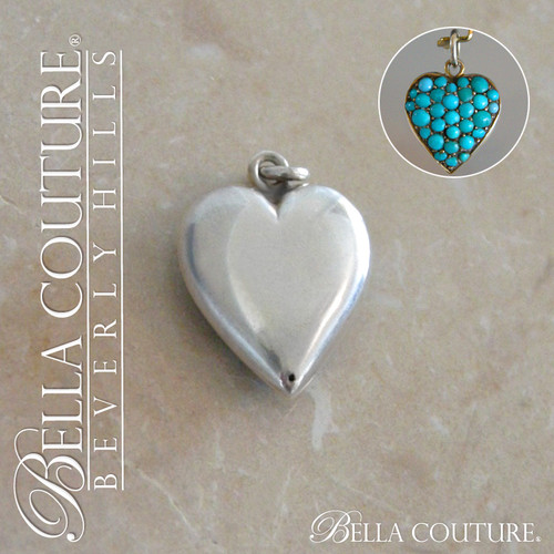 SOLD! - (ANTIQUE) Rare Georgian Victorian Sterling Silver Pave  Turquoise Heart, c.1790 - 1840! Charm Pendant