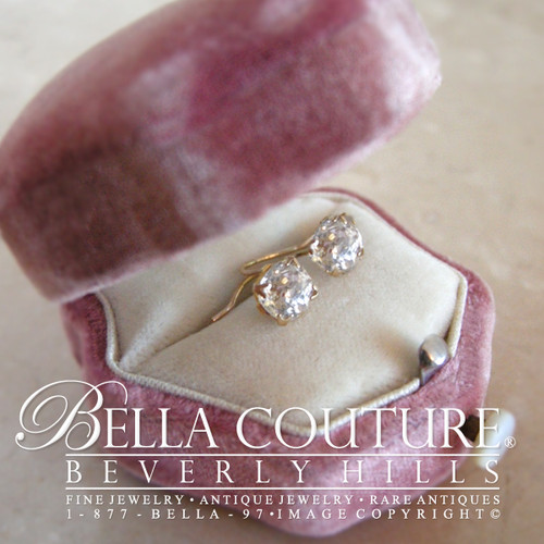 SOLD! - (ANTIQUE) Rare Exquisite Victorian French 9K Gold Large 1.5 CT TCW Rose / Mine Cut Paste Earrings