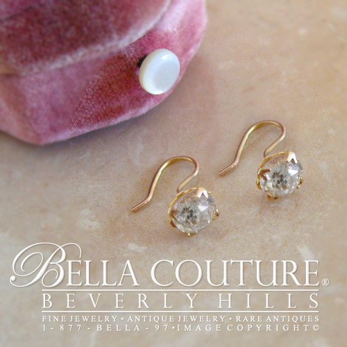 SOLD! - (ANTIQUE) Rare Exquisite Victorian French 9K Gold Large 1.5 CT TCW Rose / Mine Cut Paste Earrings