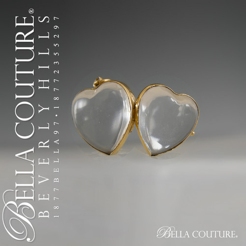SOLD! - (ANTIQUE) Rare Gorgeous Antique Georgian Victorian 14K Gold Puffy Heart Rock Crystal Locket Pendant Charm Circa 1833 - 1840 (Pools Of Light)