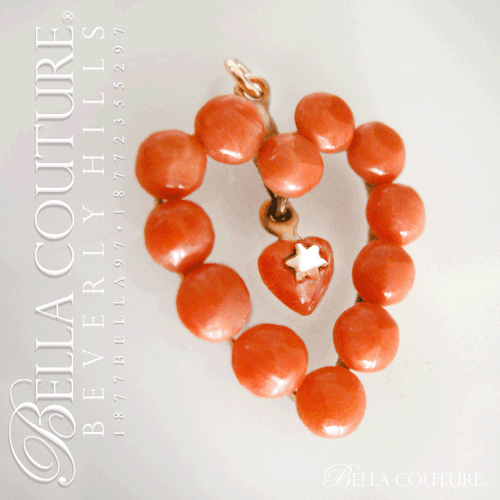 SOLD! - (ANTIQUE) Rare Georgian Victorian Gorgeous Carved Coral 14K Rose Gold Puffy Heart Circa 1790 - 1830s (With A Tiny Star) Charm Pendant (Adjustable 18" Necklace Included)