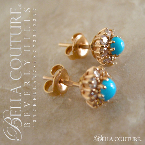 SOLD! - (ANTIQUE) Rare Victorian Gorgeous Persian Turquoise Diamond-Paste 18K Yellow Gold Earrings Circa 1880s