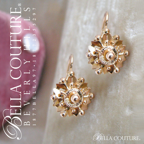 SOLD! - (ANTIQUE) Rare One of a Kind Fine Victorian Edwardian Elegant Ornate Decorative 18K/18CT Yellow Gold Flower Earrings Circa 1840 - 1890