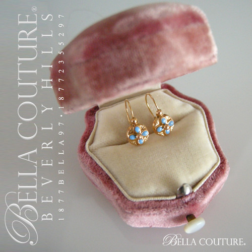 SOLD! -  (ANTIQUE) Rare Victorian Turquoise Blue Enamel 18K Yellow Gold Earrings Circa 1838