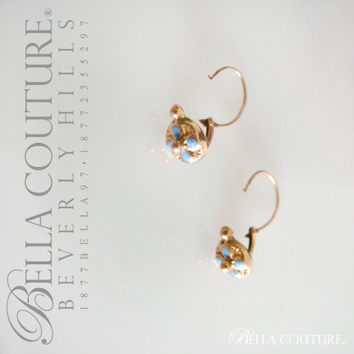 SOLD! -  (ANTIQUE) Rare Victorian Turquoise Blue Enamel 18K Yellow Gold Earrings Circa 1838