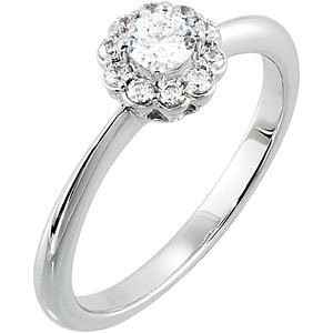 (NEW) BELLA COUTURE 1/2 CT DIAMOND FLORAL 18K WHITE GOLD HALO ENGAGEMENT / ANNIVERSARY RING