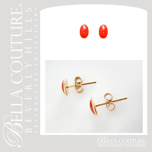 SOLD! - (ANTIQUE) RARE Gorgeous Victorian French Sardinian Coral 9K (9CT) Yellow Gold Earrings (Dainty Stud/Studs Post Style)