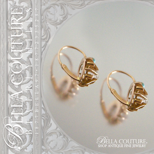 SOLD! - (ANTIQUE) Rare Victorian Gorgeous Persian Turquoise Diamond Paste 18K Yellow Gold Earrings Circa 1880s