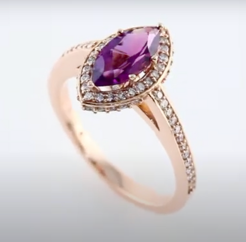 (NEW) BELLA COUTURE LIMITED EDITION DIAMOND & MARQUISE AMETHYST RING 14K Rose Gold