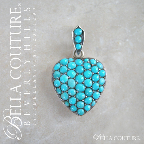 SOLD! - (ANTIQUE) Gorgeous Rare Georgian Victorian Puffy Heart Sterling Silver 18K 18CT Yellow Gold Pave Cabochon Turquoise Charm Pendant Locket c.1700 - 1840