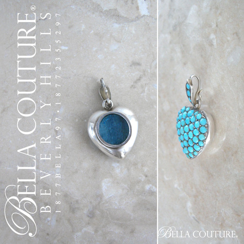 SOLD! - (ANTIQUE) Gorgeous Rare Georgian Victorian Puffy Heart Sterling Silver 18K 18CT Yellow Gold Pave Cabochon Turquoise Charm Pendant Locket c.1700 - 1840