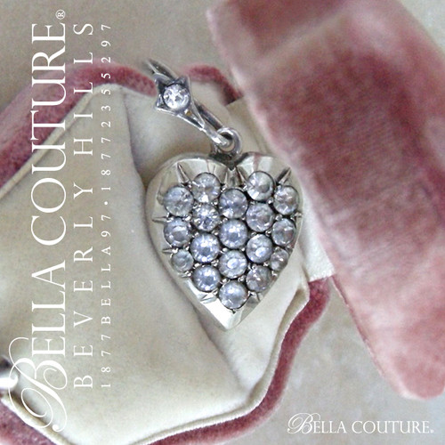 SOLD! - (ANTIQUE) Gorgeous Rare GEORGIAN Victorian Puffy Heart Sterling Silver Diamond-Paste Pave Charm Pendant c.1700 - 1840