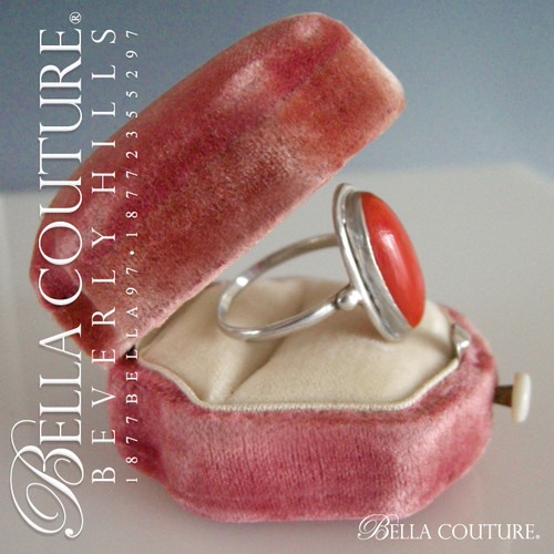 SOLD! - (ANTIQUE) Rare Victorian c.1800s Oval Natural Coral Sterling Silver Ring Fine Jewelry
