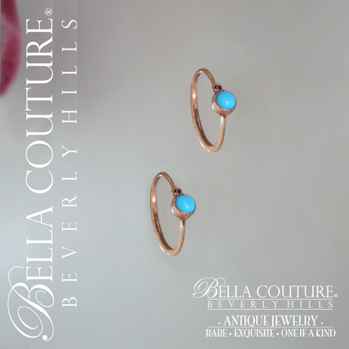 SOLD! - (ANTIQUE) Rare Gorgeous Dainty Georgian or Victorian Persian Turquoise 18K Rose Gold Earrings