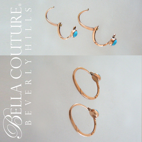 SOLD! - (ANTIQUE) Rare Gorgeous Dainty Georgian or Victorian Persian Turquoise 18K Rose Gold Earrings