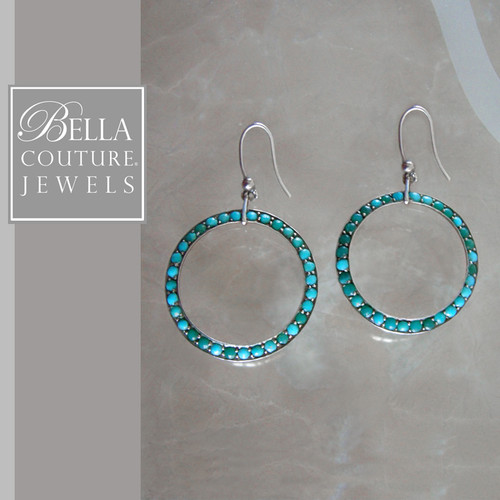 SOLD! - (ANTIQUE) Rare Gorgeous Victorian Pave Persian Turquoise Sterling Silver Hoop Dangle Drop Chandelier Earrings