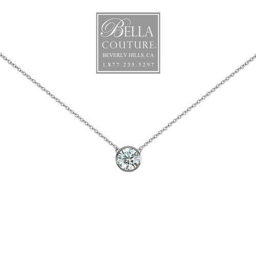 (NEW) Bella Couture Elegant .40CT Diamond Slide Solitaire Pendant Platinum Necklace with Chain 18"